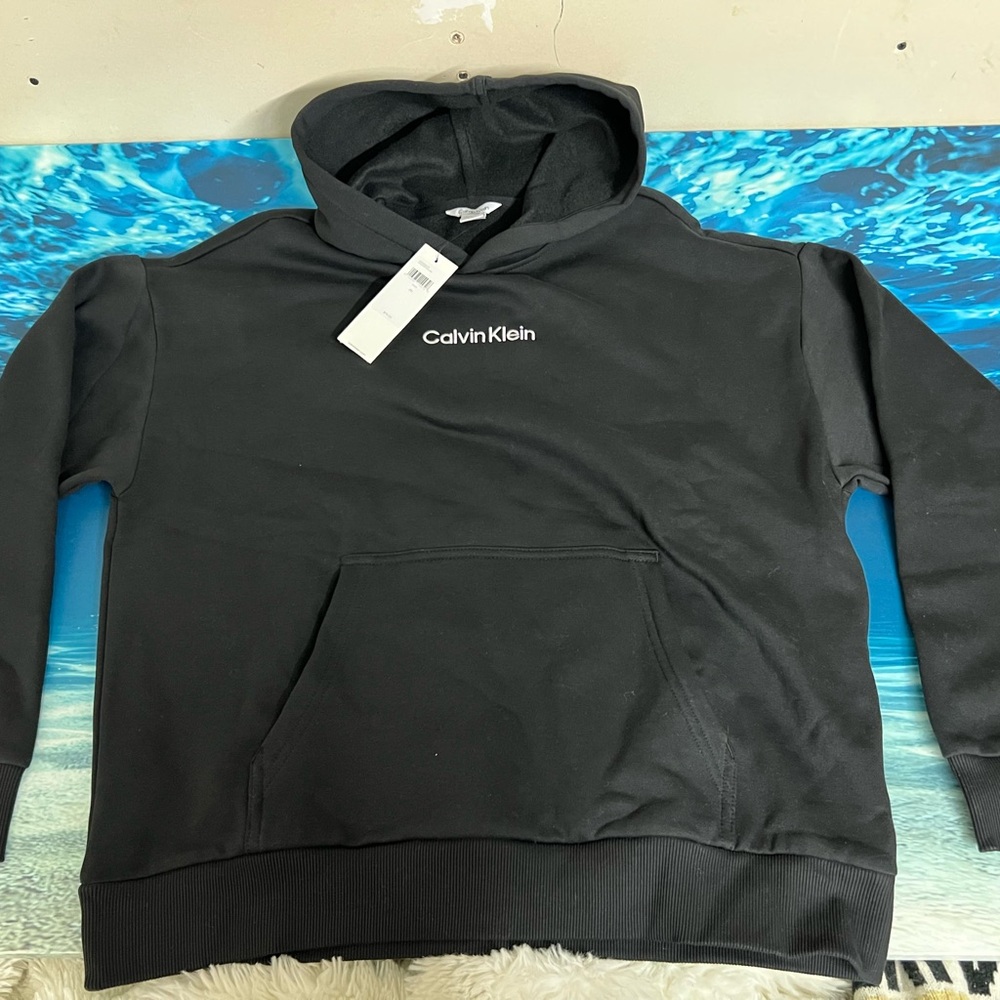 ❄️Calvin Klein Mens Logo Hoodie Black Fleece Sweatshirt 4L0219R Medium NWT - Picture 3 of 8